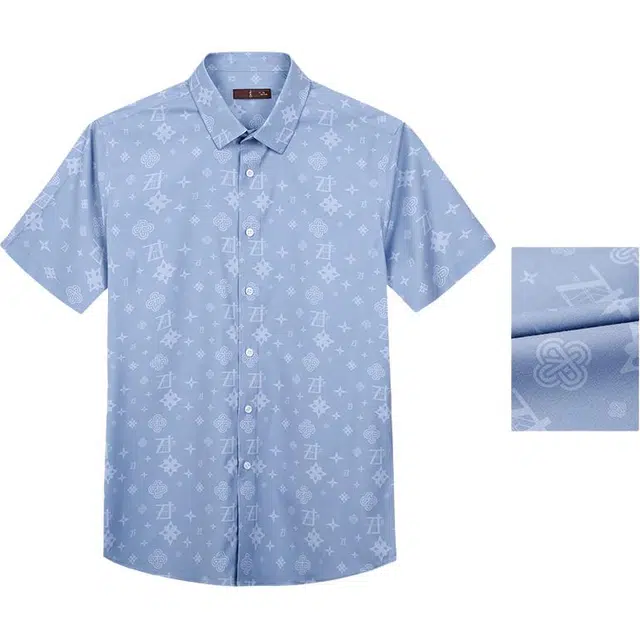 才子 舒适通勤时尚印花休闲夏季短袖衬衫 男款