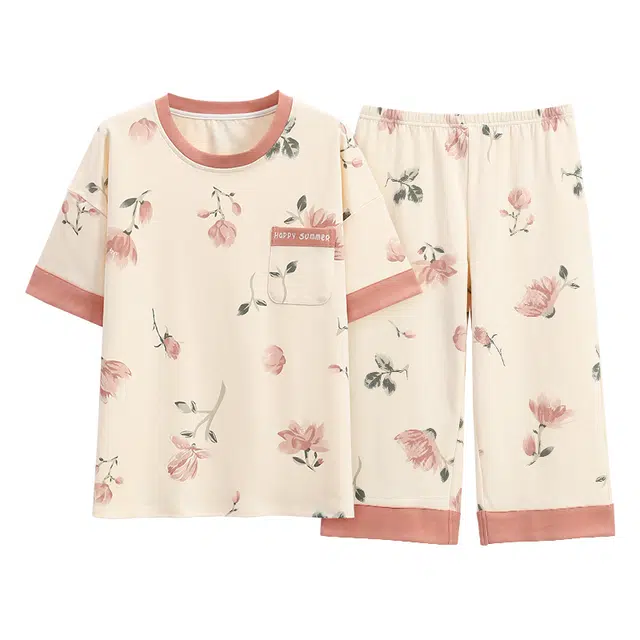 顶瓜瓜 印花图案简约圆领设计舒适可外穿家居服睡衣套装 女款