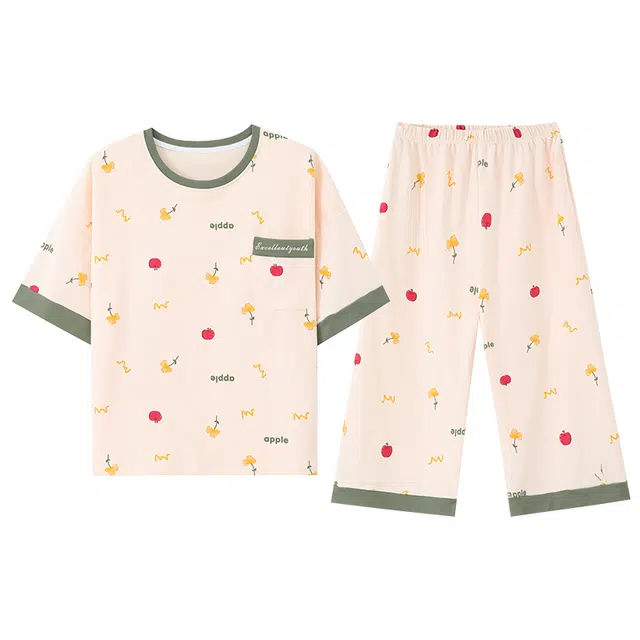 睦隆世家 薄款短袖短裤舒适休闲家居服可外穿睡衣套装 女款