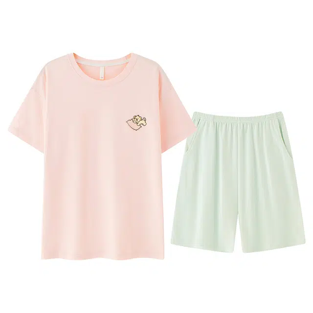 浮光岛屿 简约柔软纯棉高级感时尚小清新短袖短裤家居服舒适亲肤透气可外穿宽松休闲夏季睡衣套装 男女同款 两件套