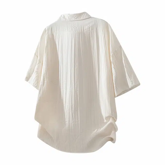 红蜻蜓 美式复古高街设计感纯色印花经典高级舒适宽松休闲百搭日常通勤潮流时尚简约直筒单排扣短袖衬衫 男女同款