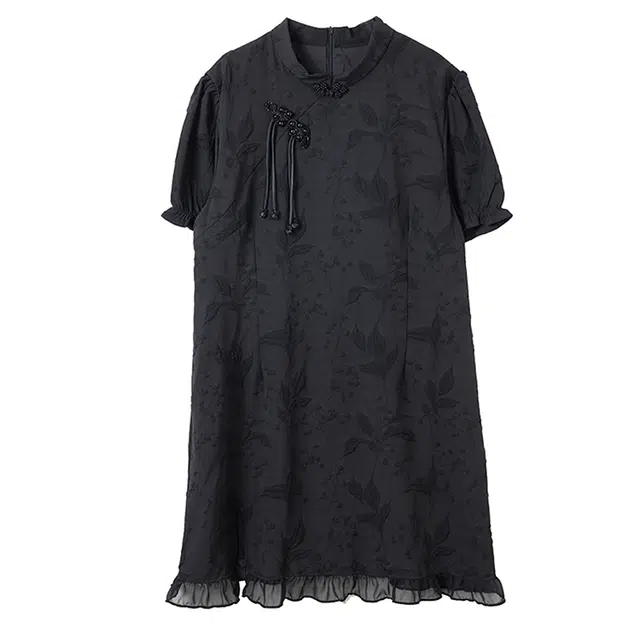 潞优野 新中式提花气质优雅休闲国风短袖连衣裙 女款