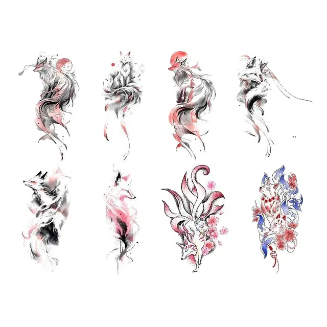 计轩  国风仙气水墨狐狸彩色纹身贴 持久手臂可洗高颜值