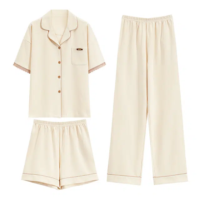 顶瓜瓜 三件套简约舒适可外穿家居服睡衣套装 女款