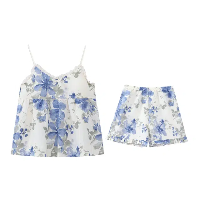 睦隆世家 带胸垫无袖短裤薄款无感舒适家居服可外穿睡衣套装 女款