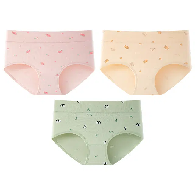 二三二三 可爱印花透气轻薄无痕不卡档不夹臀吸湿排汗中腰高弹抑菌三角裤柔软亲肤时尚百搭日常通勤清新甜美少女内裤 女款 组合装
