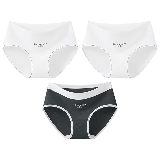 二三二三 简约时尚透气轻薄亲肤舒适不勒柔软不卡档无痕抑菌三角裤运动穿着防夹臀不卷边撞色字母运动少女内裤 女款 组合装