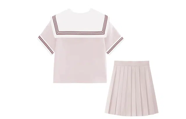 依钗 水手服海军领拼色短袖上衣纯色简约低腰短裙制服 女款