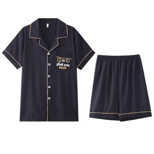 向薇 亲肤系列 短袖简约舒适家居服休闲翻领睡衣套装 男款