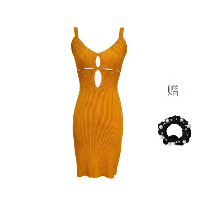 雾闪闪 时尚气质百搭复古纯色休闲无袖连衣裙 女款