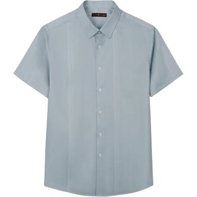 才子 竖条纹舒适通勤印花透气短袖衬衫 男款