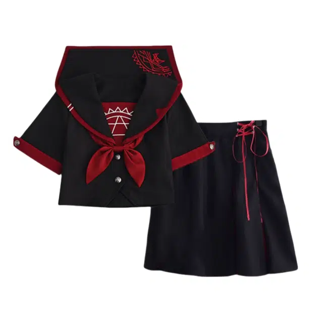 柏黛妃 魔法阵刺绣短袖制服水手服女裙装套装 女款