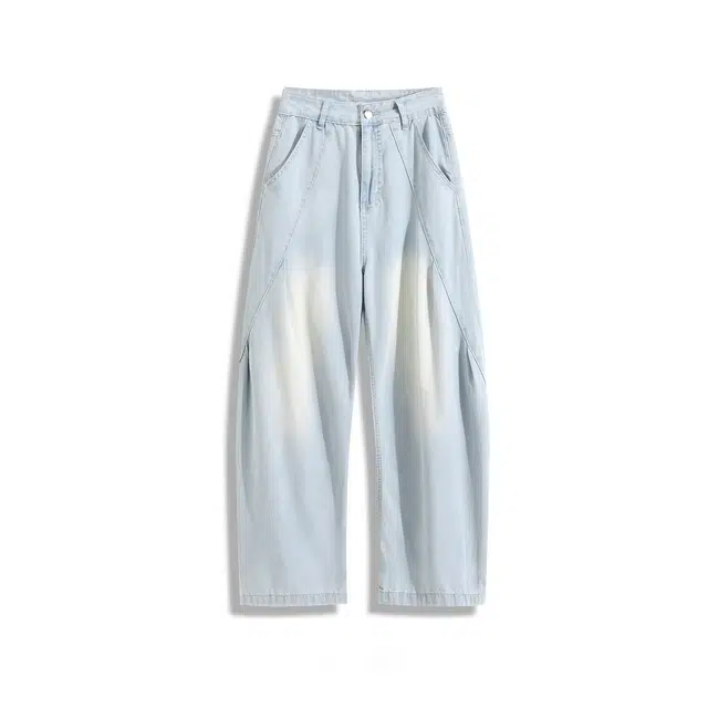 哲源 美式高街复古潮牌简约时尚褶皱设计感冰丝凉感舒适柔软亲肤窄版弯刀裤夏季薄款中腰百搭修身显瘦青春流行休闲拉链牛仔裤 男女同款