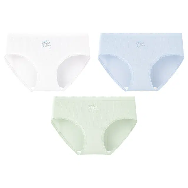 二三二三 纯色简约抑菌透气不卡档不夹臀中腰吸湿排汗高弹三角裤柔软舒适亲肤字母印花可爱清新甜美少女内裤 女款 组合装