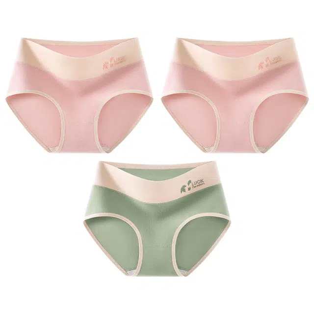 二三二三 奶油色系高腰透气无痕不卡档不夹臀撞色可爱纯欲裸感三角裤防夹臀轻薄时尚柔软亲肤字母简约甜美内裤 女款 组合装