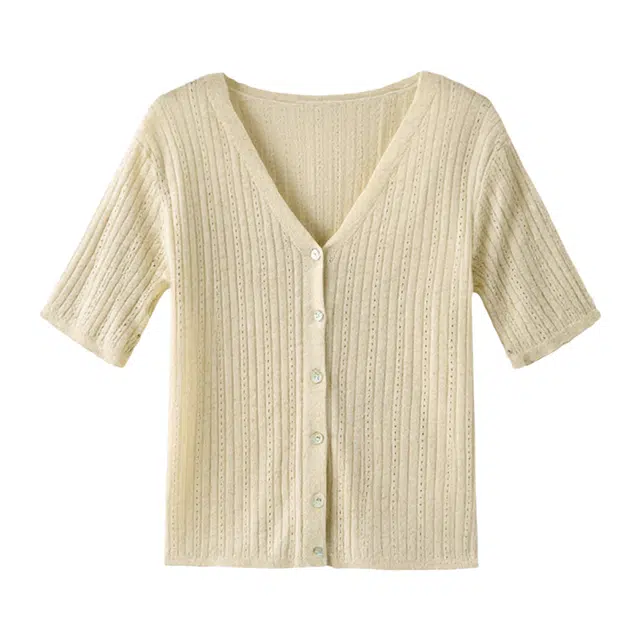 潞优野 凉感开衫纯色修身显瘦气质上衣短袖针织衫 女款