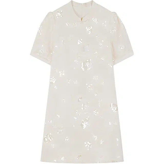 潞优野 新中式重工刺绣盘扣优雅气质国风裙子短袖连衣裙 女款