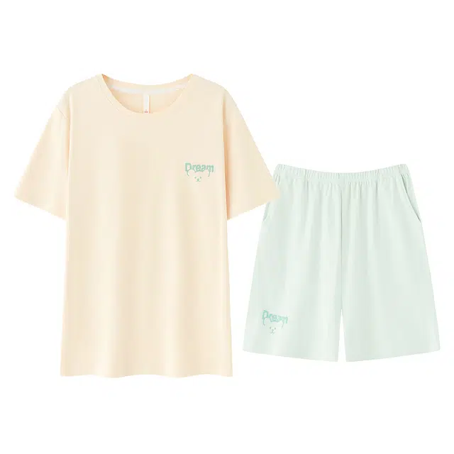 浮光岛屿 简约柔软纯棉高级感时尚短袖短裤家居服舒适亲肤透气可外穿宽松休闲夏季睡衣套装 男女同款 两件套