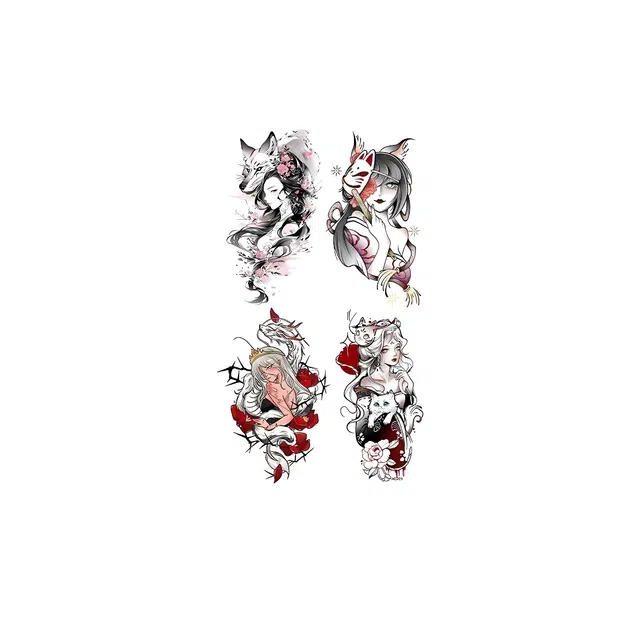 计轩  狐狸般若艺伎纹身贴 贴纸手臂防水持久个性花臂逼真