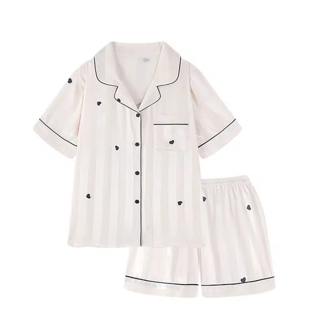 俏韵 翻领带胸垫短袖防凸点甜美高级感家居服可外穿睡衣套装 女款