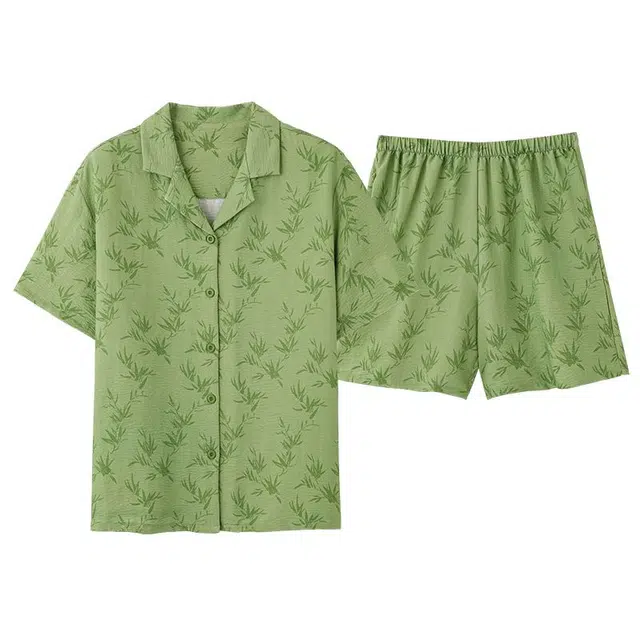 细舍 开衫短袖两件套甜美休闲可外穿家居服三分裤夏季睡衣套装 女款
