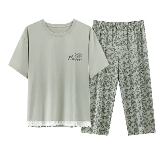 睦隆世家 短袖七分裤薄款凉感舒适可外穿家居服睡衣套装 女款