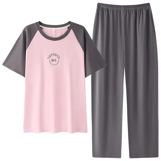 俏霓桐 薄款时尚大方简约休闲小清新亲肤透气家居服可外穿睡衣套装 女款