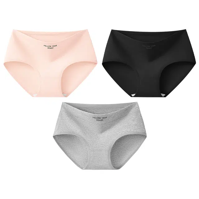 二三二三 时尚简约透气弹力不卡档中腰三角裤柔软亲肤不夹臀纯色字母印花优雅知性日常通勤少女内裤 女款 组合装