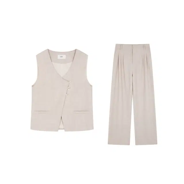 潞优野 优雅气质改良新中式马甲阔腿裤通勤休闲套装 女款