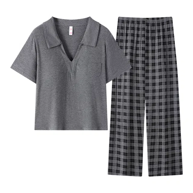 宫蝶 短袖柔软休闲家居服带胸垫可外穿宽松简约睡衣套装 女款