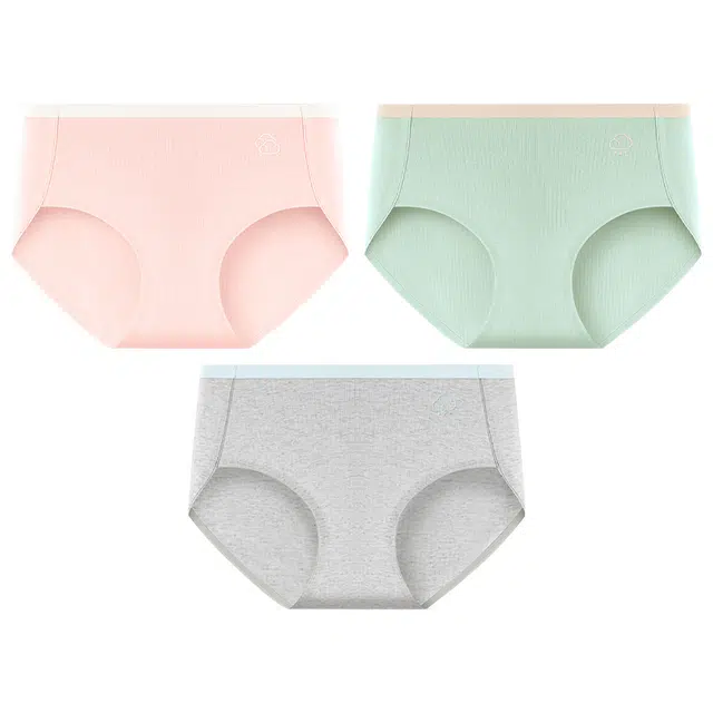 二三二三 纯色轻薄透气不卡档不夹臀高弹中腰舒适柔软不勒肉吸湿排汗三角裤柔软亲肤不卷边纯色简约时尚百搭少女内裤 女款 组合装