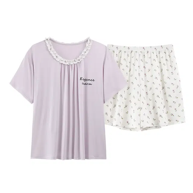 睦隆世家 短袖三分裤薄款凉感宽松大码休闲家居服睡衣套装 女款