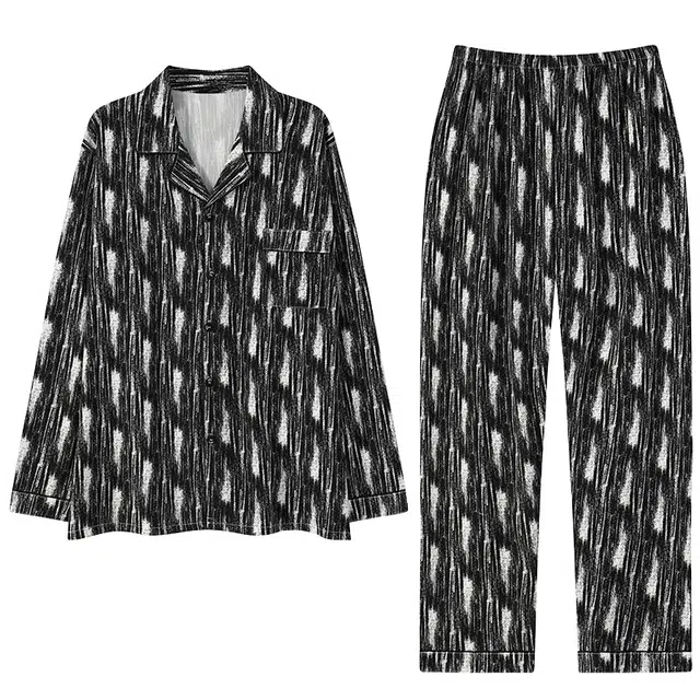 顶瓜瓜 简约舒适长袖长裤翻领开衫高级感休闲舒适两件套家居服睡衣套装 男款