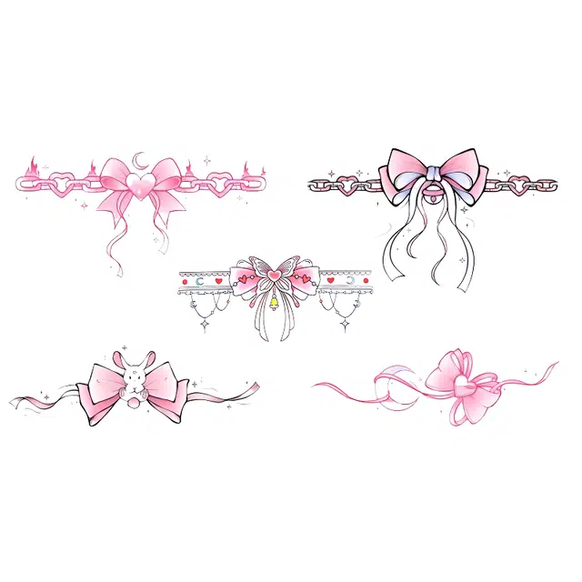 计轩  蕾丝蝴蝶结腿环性感大腿日系彩色纹身贴 防水持久逼真甜酷