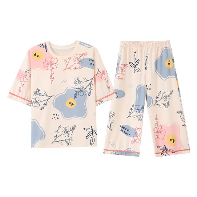 睦隆世家 短袖短裤透气家居服可外穿睡衣套装 女款