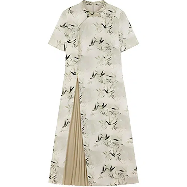 潞优野 新中式国风感印花盘扣设计典雅高贵大气旗袍裙短袖连衣裙 女款