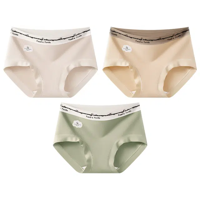 二三二三 奶油色系抑菌高弹不卡档不夹臀无痕中腰字母撞色时尚百搭三角裤柔软亲肤潮流可爱甜美少女内裤 女款 组合装