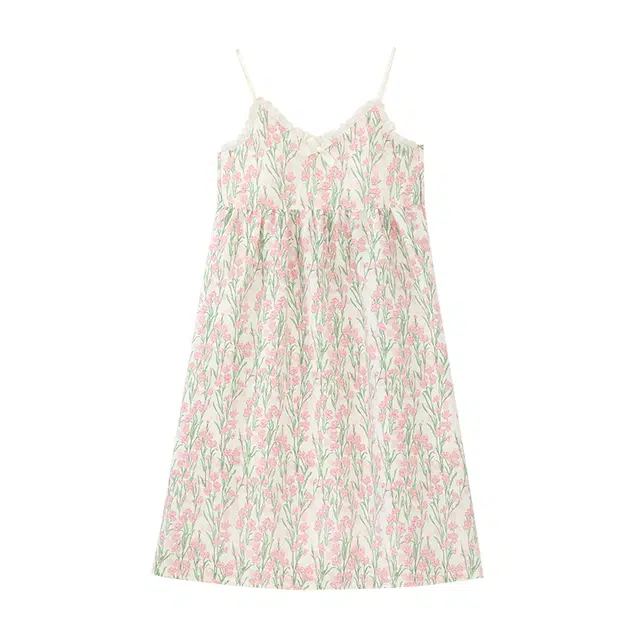 睦隆世家 无袖吊带薄款带胸垫清新宽松可外穿睡裙 女款