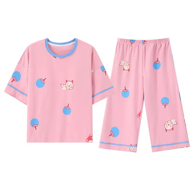 睦隆世家 薄款短袖舒适休闲家居服可外穿睡衣套装 女款