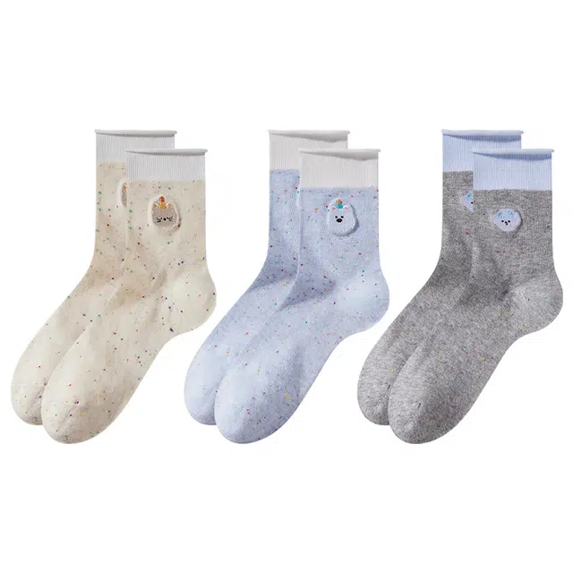 二三二三 纯色斑点简约抗菌防臭抗起球袜吸汗透气防滑亲肤百搭中筒袜 女款