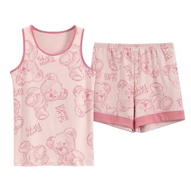 睦隆世家 吊带带胸垫背心无袖家居服满印夏季睡衣套装 女款