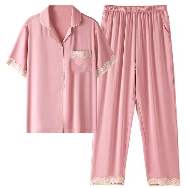 睦隆世家 冰丝短袖长裤薄款家居服夏季睡衣套装 女款