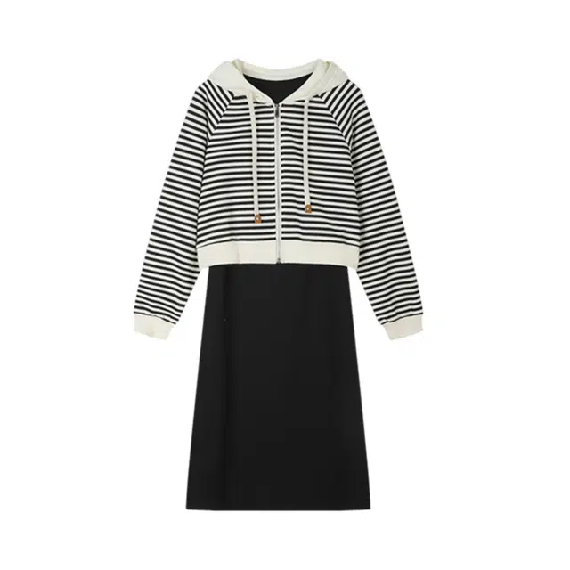 潞优野 时尚休闲条纹裙休闲时尚百搭连衣裙裙装套装 女款