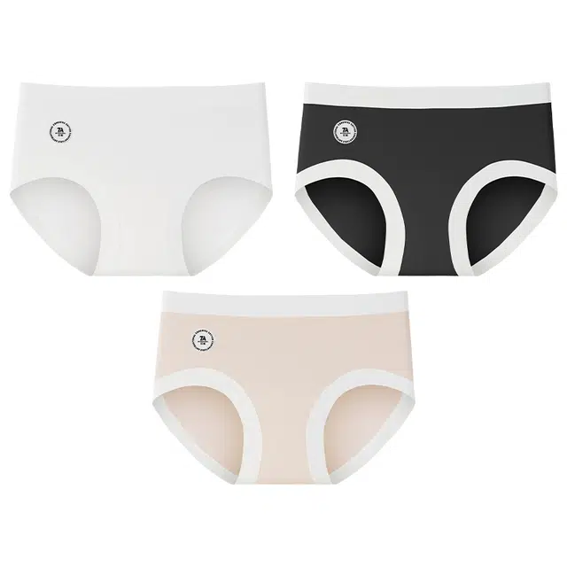 二三二三 纯色简约抑菌无痕裸感不夹臀舒适柔软吸湿透气中腰高弹力三角裤防勒不卡档亲肤时尚百搭潮流运动内裤 女款 组合装