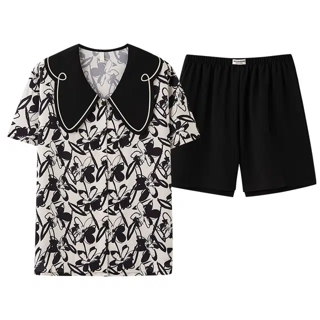 细舍 短袖休闲甜美家居服三分裤夏季睡衣套装 女款