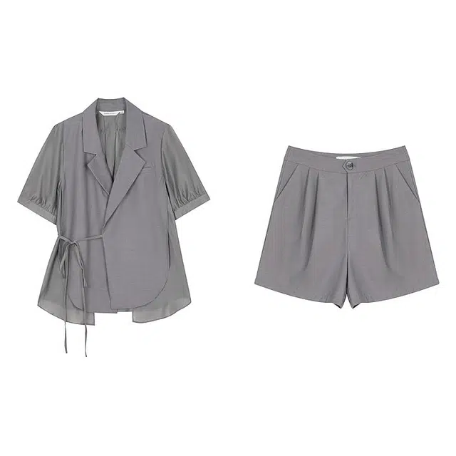 潞优野 高级感拼接西装高腰短裤宽松休闲套装 女款