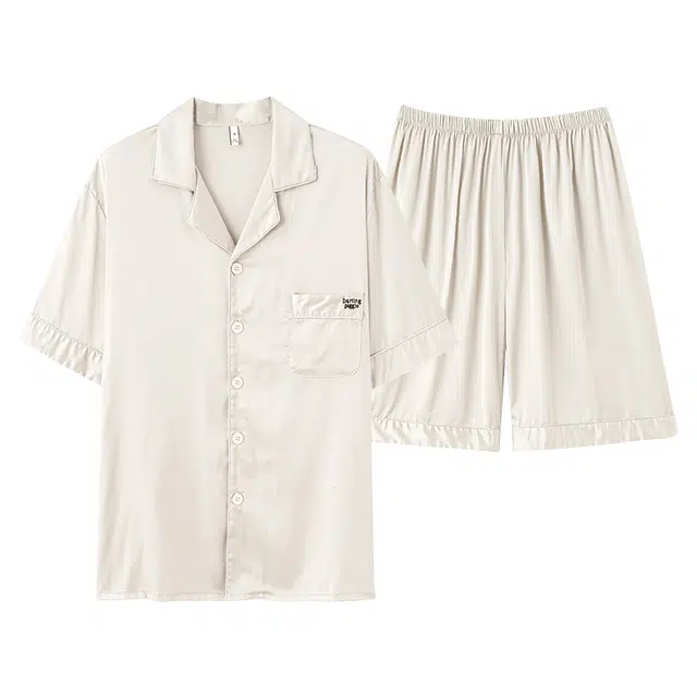 俏佳人 开衫翻领凉感高级简约透气亲肤休闲短袖家居服睡衣套装 男款