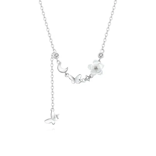 【999足银纯银 花飞碟舞 】 七好美银 蝴蝶花朵流苏轻奢精致氛围感仙气法式高级浪漫梦幻小众配饰潮流日常百搭锁骨链#好运 首饰 项链 女款