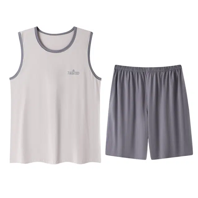 顶瓜瓜 无袖背心短裤圆领凉感字母两件家居服夏季睡衣套装 男款