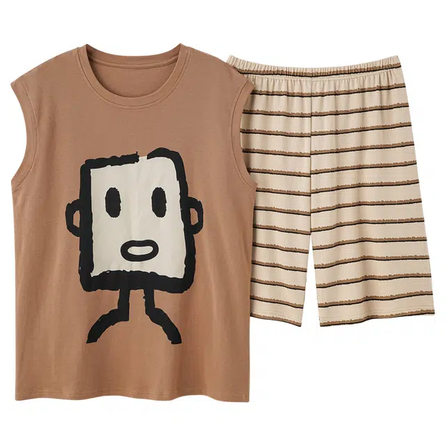 俏佳人 柔软亲肤休闲可外穿套头背心家居服睡衣套装 男款